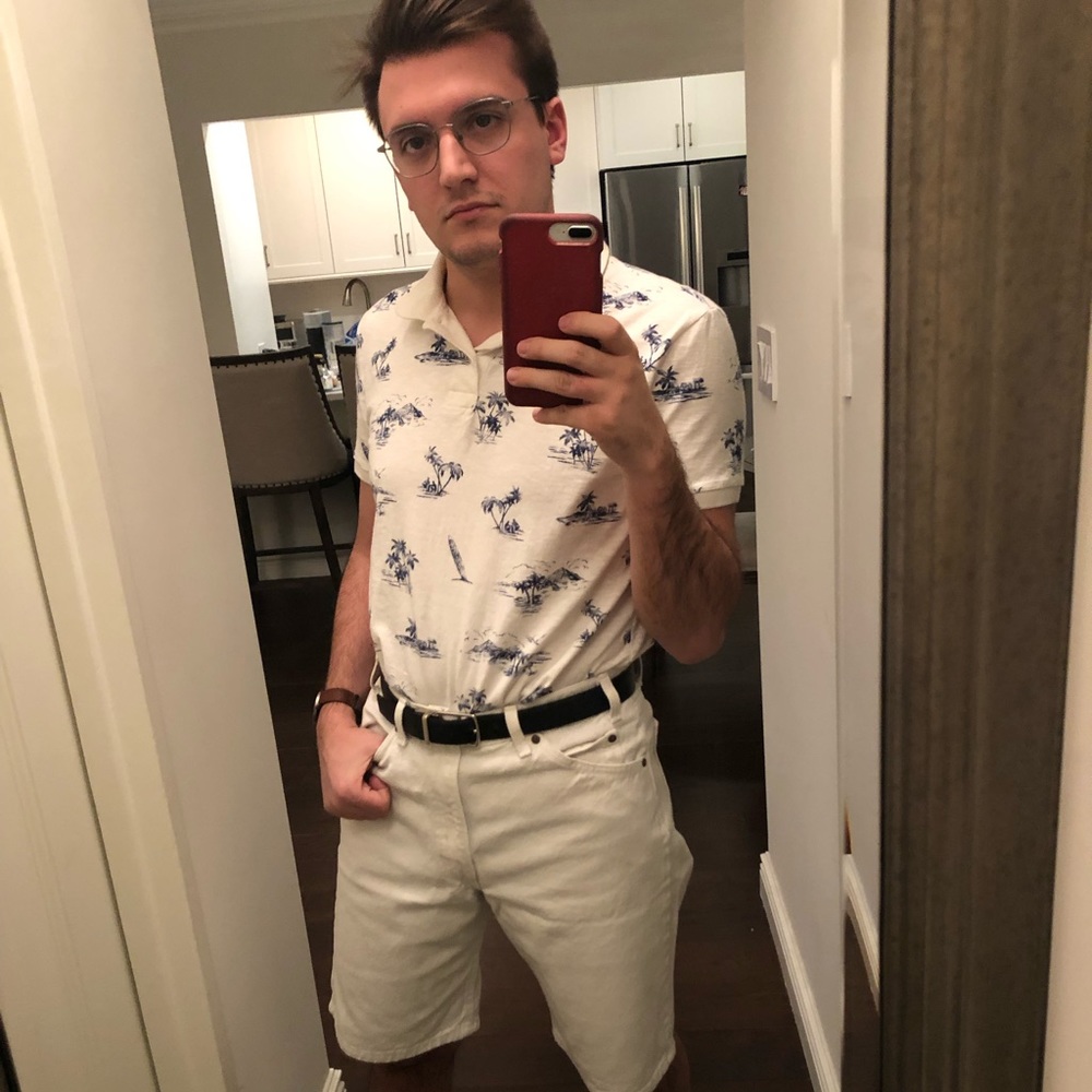 White Tropical Themed American Eagle Polo